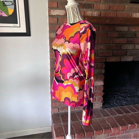 Trina Turk Standard Fan Faire Swim Long Sleeve Tee Rash Guard Pink Orange Sz L - Picture 5 of 9